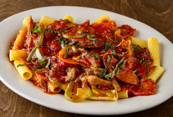 Sausage and Pepper Over Rigatoni