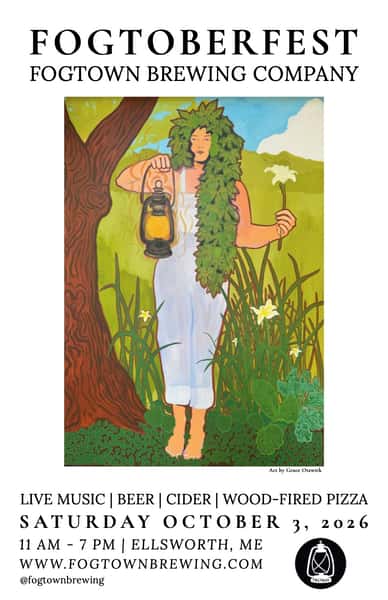 2026 Fogtoberfest Poster, featuring Beer Garden Mural: Garden Goddess, by Grace Otzwirk