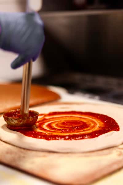 House-made red sauce on Fogtown pizza