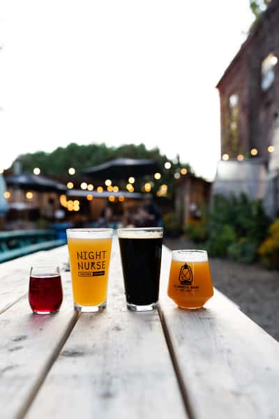 beers lined up in Beer Garden