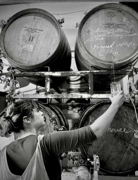 Tasting Fogtown's barrel-aged cider before the blending & bottling process