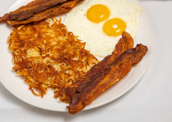 2 Eggs any style with Applewood smoked bacon