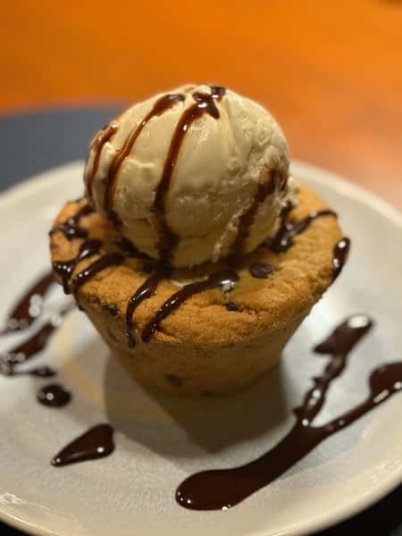 Chocolate Chip Lava Cookie with scoop of vanilla ice cream V