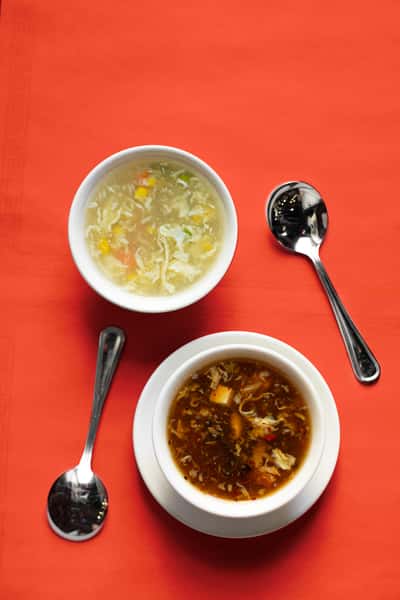 Simple asian soups with spoons