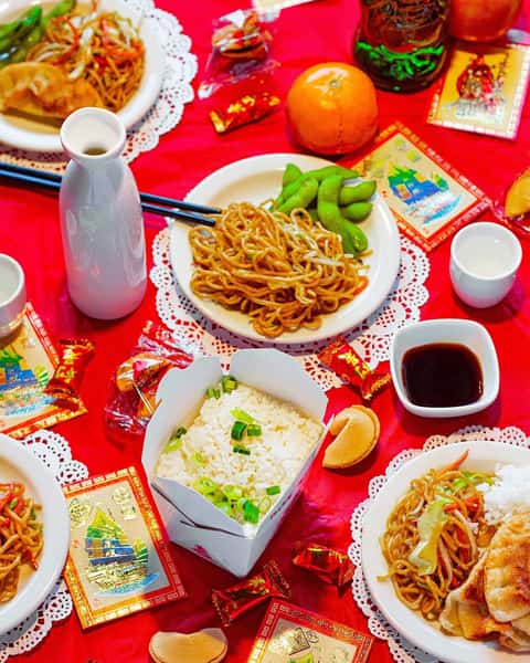 Spread of authentic asian cuisine