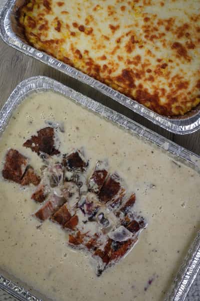 Food in large pans