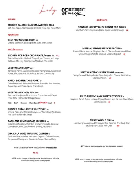 RW Dinner Menu