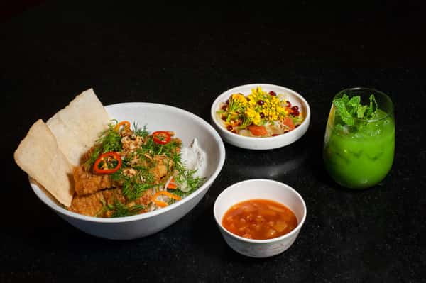 Lunch Special Combo - Turmeric Fried Fish Bowl, Mango Salad and Kiwi Cucumber Mash