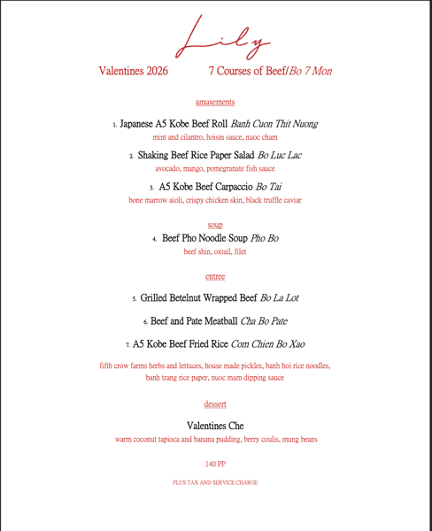 2026 V-day Menu