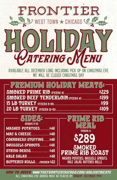 Holiday catering menu