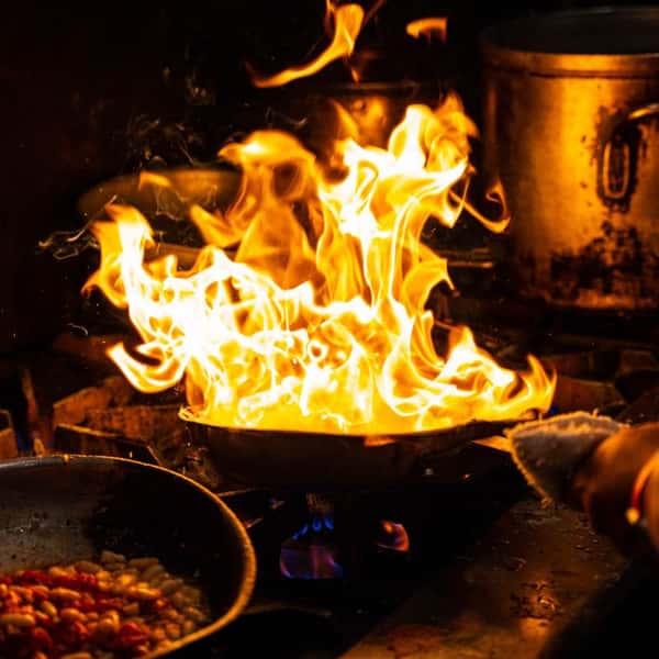 Flame coming from a pan