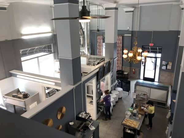 View from loft overlooking bakery