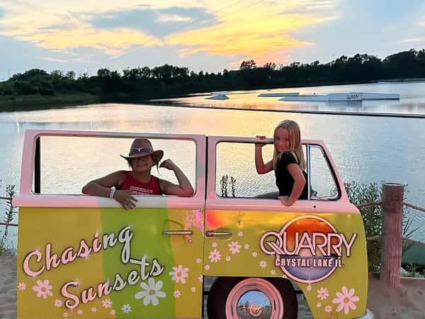 A couple in a colorful van