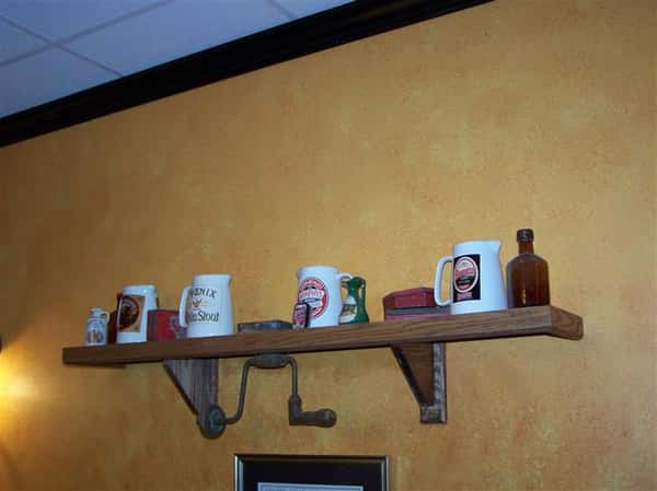 decorative mugs on the walls