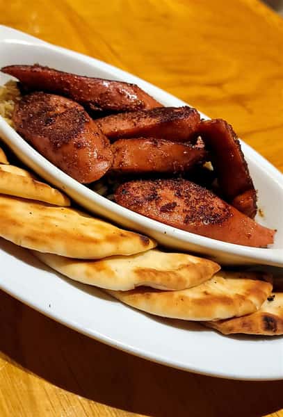 Blackened Sausage App with Naan Bread