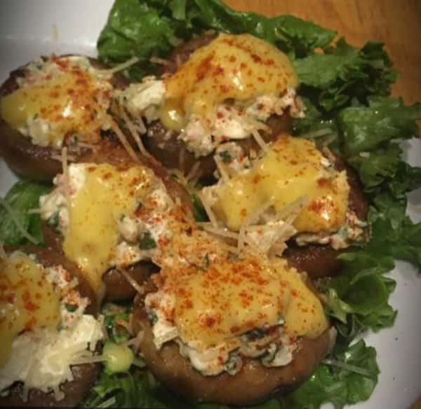 Jumbo Mushrooms Sauteed in Garlic Butter and Topped with Peppered Hollandaise