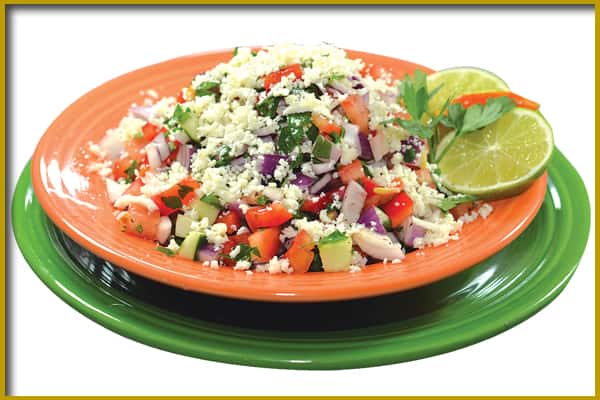chopped vegetables over rice