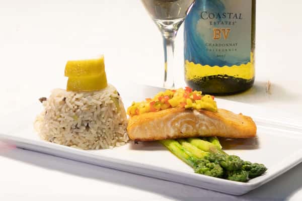 grilled salmon and wine