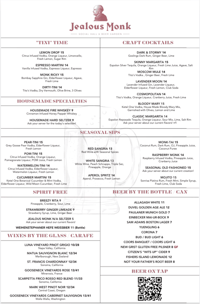 Updated drink menu
