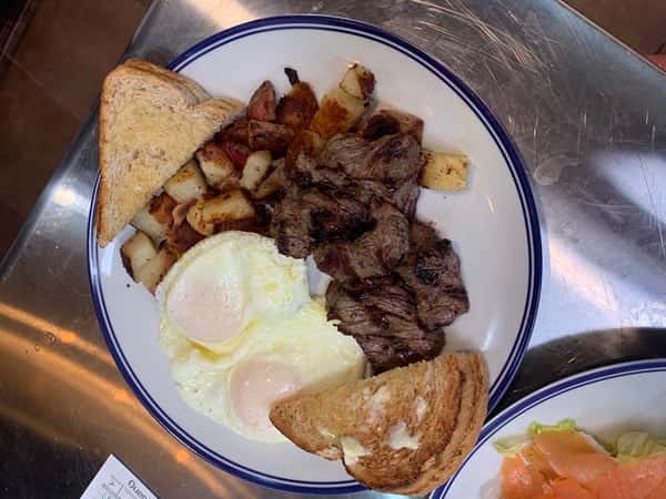 Steak Tips and Eggs