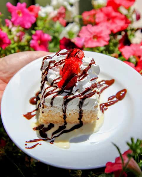 Life is short, eat dessert first! Enjoy our traditional Tres leches Homemade sponge cake soaked in three kinds of milk: evaporated milk, condensed milk, and whole milk. Topped with a strawberry and chocolate drizzle. 🍰🤤🥳
.
.
.
.
.
#tresleches #cake #dessertporn #dessertstagram #littletoncolorado #denverfood