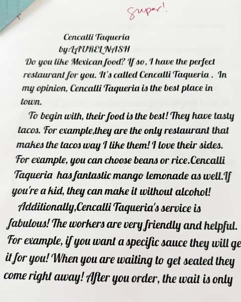 Thank you to our super fan Laurel for this fantastic review that she wrote for her creative writing class. She got a 20 out of 20! 
.
.
.
.
.
#littletoncolorado #littleton #mexicanrestaurant #colorado