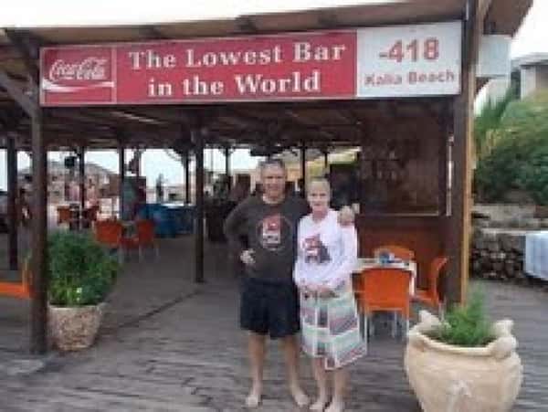 Spicing up the Dead Sea with some Pepper gear. "The Lowest Bar in the World" at the shores of the Dead Sea (1200ft below sea level)