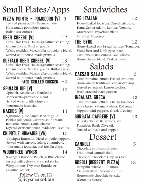 Barrel Arts Menus Heist Brewery