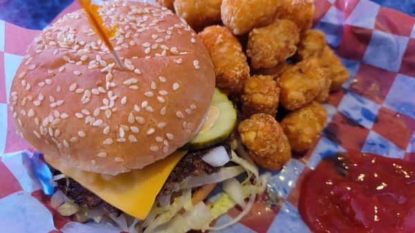 Smashburger with a side of tater tots