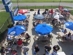 People sitting at the outdoor patio eating