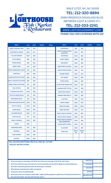 Catering menu