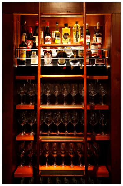 liquor display with ladder
