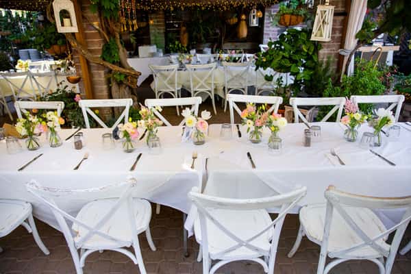 Tables set for wedding reception; photo credit: Karen D Photography
