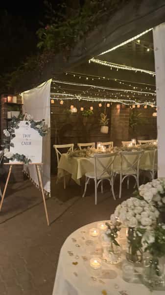 Trellis and tables in the evening