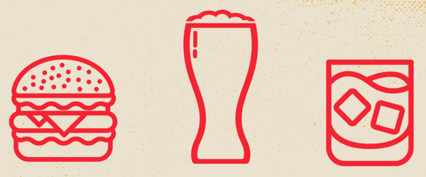 burger, beer, bourbon