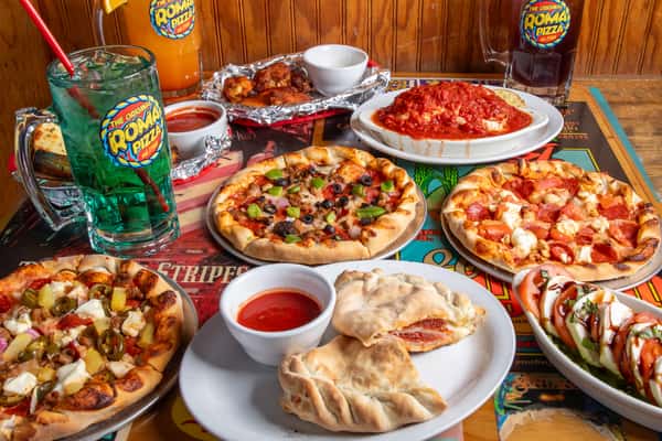 calzones, pizzas, pastas, drinks