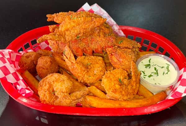 Fried Lobster Tail (1) and Shrimp (3) Basket
