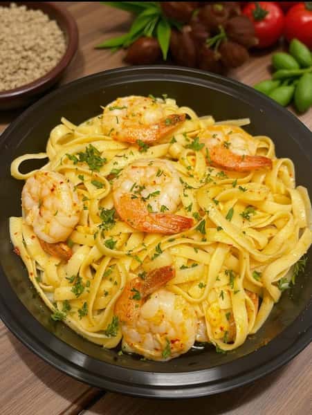 Grilled Shrimp Garlic Noodles (Fettucine)
