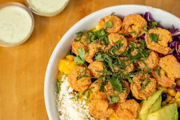 Shrimp Salad in a white bowl
