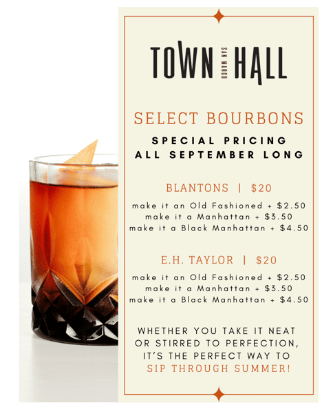 Image of cocktail and September bourbon specials
