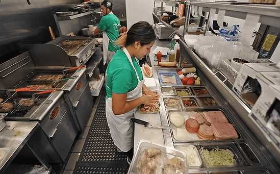 Woman working in a restaurant kitchen