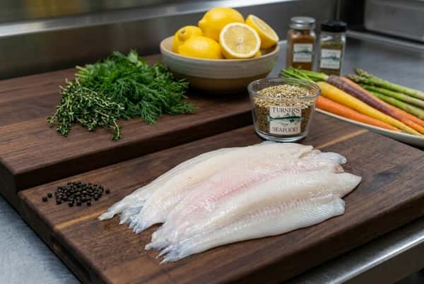 Greysole filets with lemons, spices, and carrots