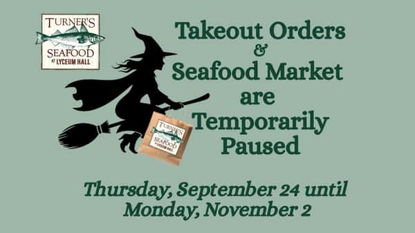witch on a broom with turner's takeout bag