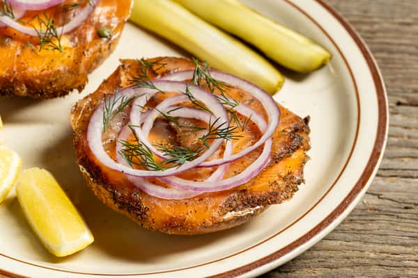 Bagel, Double Smoked Pastrami Lox, and Cream Cheese