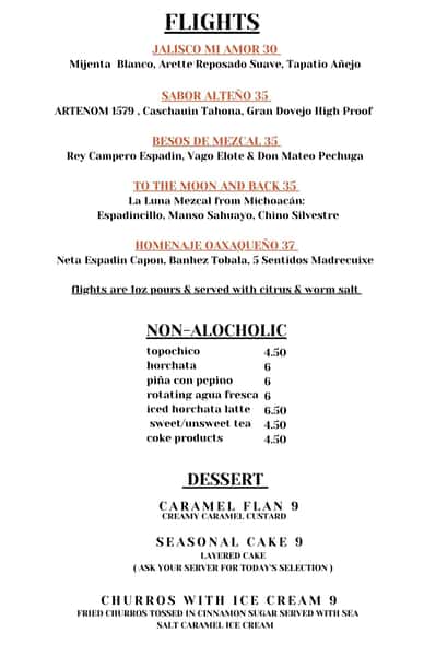 Back of drink menu