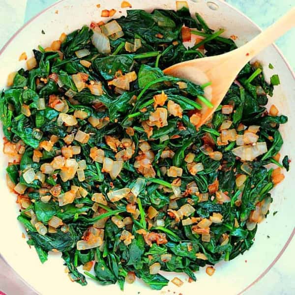 sauteed baby spinach + roasted garlic