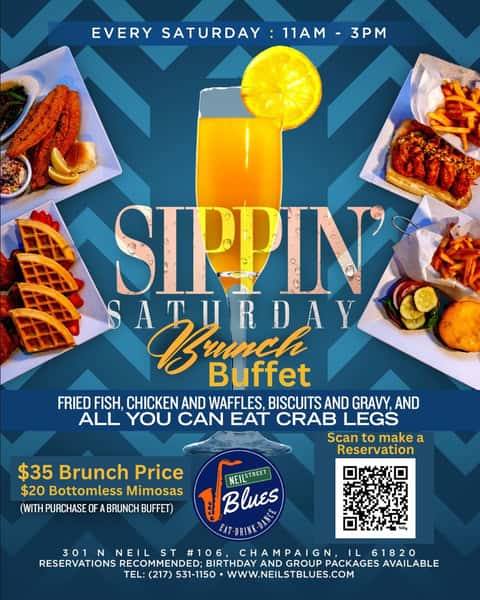 Saturdays are for big brunch energy at Neil St. Blues 🍳 Come through for Sippin' Saturday Brunch every Saturday from 11:00 AM - 3:00 PM and dig into Southern favorites like chicken & waffles, fried fish, biscuits and gravy, and all-you-can-eat crab legs. Good food, great vibes, and the kind of weekend start that just feels right. 🥂
#NeilStBlues #SippinSaturdayBrunch #ChampaignEats #WeekendBrunch