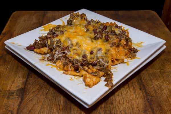 loaded fries topped with cheese and chili