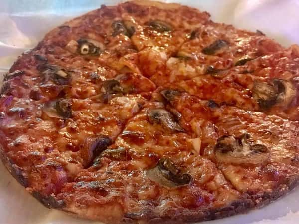 cheese pizza topped with sausage