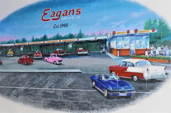 mural of cars and eagan's